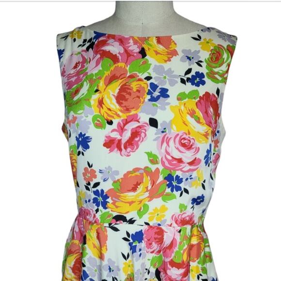 Betsey Johnson Floral Fit & Flare Dress Size 10 White Multi Crinoline Keyhole - Picture 5 of 12